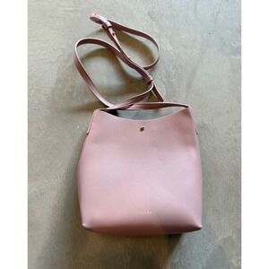 Samara Vegan Leather Crossbody Bag Pink Minimalist Adjustable Strap Small Bucket